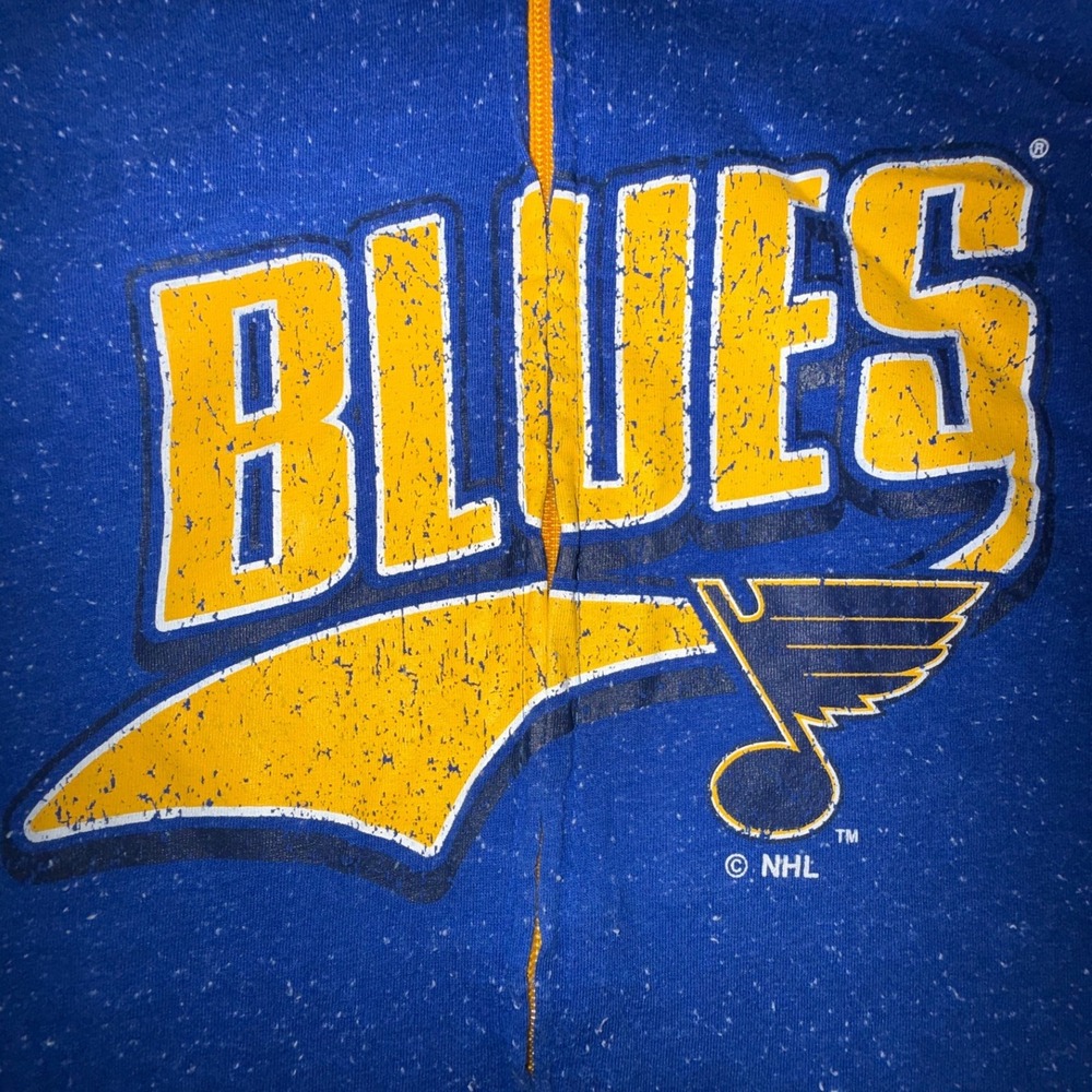 St Louis Blues NHL Womens S 4/6 Blue Full Zip Hoodie Distressed Print Hockey‎ - Picture 4 of 9